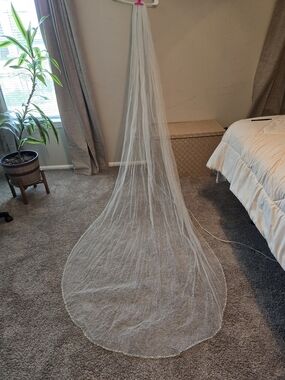 White Bridal Veil Long Cathedral Tulle Hair Accessory